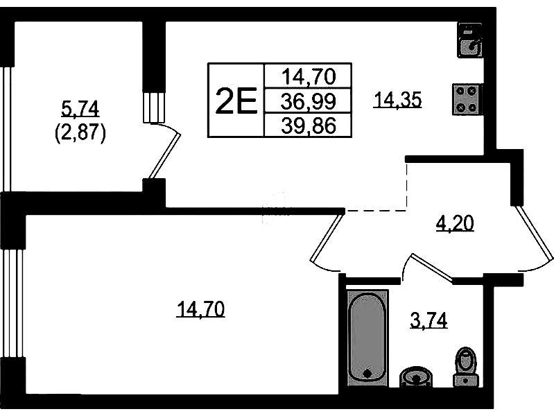 1-комнатная квартира 39.86 м², 16/23 эт., ЖК «Южная Нева»